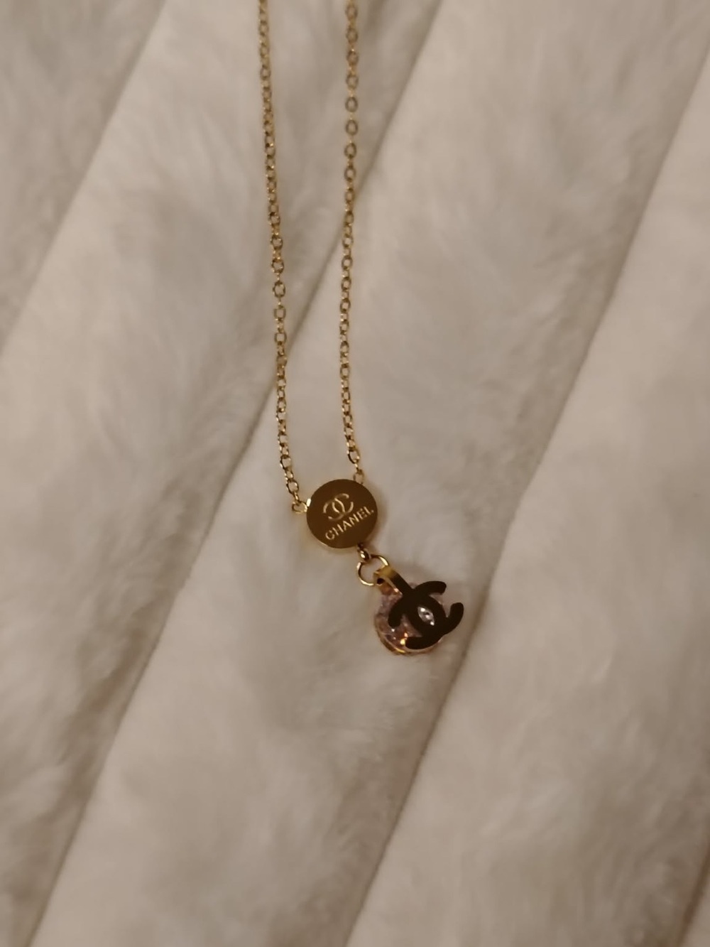 Gold-Tone Necklace with Brown Enamel CC Charm